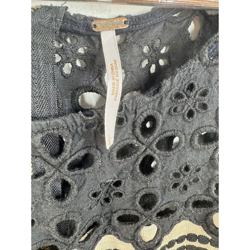 Free People Size L Molly's Retro Peplum Top Women's Stripe Eyelet Tank - Picture 6 of 10